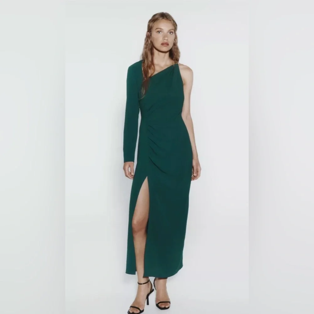Zara METAL PIECE ASYMMETRIC DRESS. Green/Blue. Size XS. New with Tags.